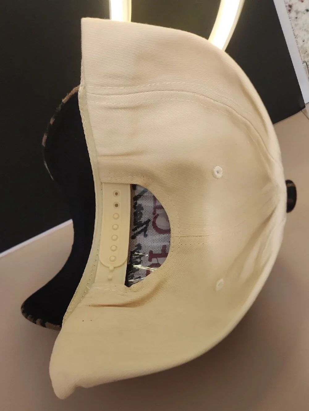 Cream and Leopard Print Baseball Cap with Embroidered Slogan